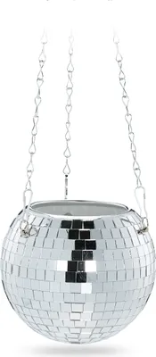 Produktbild von Relaxdays Discokugel Pflanzentopf, hängender Blumentopf, Glas, H x D: 13 x 15 cm, dekorativer Hängeblumentopf, silber