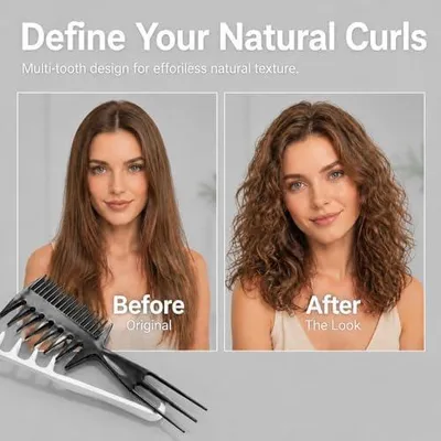 Produktbild von Lockenkamm, Texturkamm, 3 Stück, 3-in-1-Volumenkamm für Naturlocken und Haarwurzeln, breitzahniger Haarkamm für Frauen und Männer, Kamm gegen Frizz zur Lockenpflege