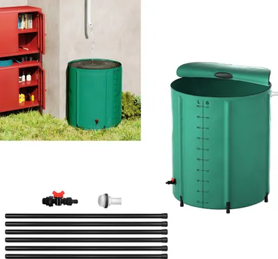 Produktbild von XINZI Faltbare Regentonne Regenfass - Regenwassertonne Wassertank Regentank mit Wassereinlassgitter & Abflussventil Regenwassertank, 200L, Grün