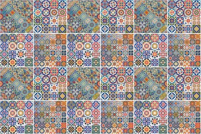 Produktbild von Fliesenaufkleber 15x15 cm – 24 Stück – Selbstklebend – Wasserfest – Pflegeleicht – Hitzebeständig – Für Küche & Bad – Mosaik mit verschiedenen Fliesen