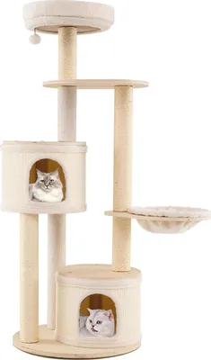 Immagine prodotto di Tiragraffi per gatti - Albero tiragraffi - 2 cucce per gatti - Cesto - Tiragraffi in sisal - Palla giocattolo - 5+ livelli - Legno