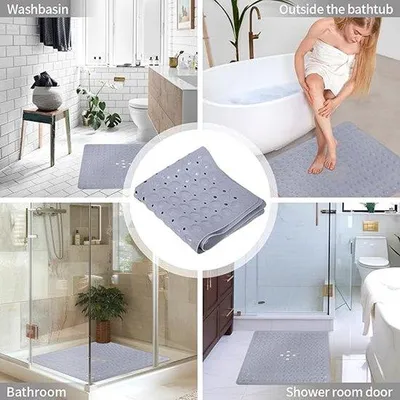 Produktbild von Famanu Badmatte Antirutsch, 53 x 53 cm, 100% BPA-frei, rutschfeste Matte für Dusche und Bad, maschinenwaschbar (grau)