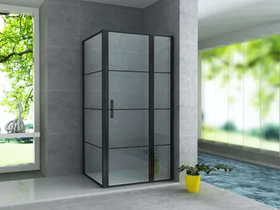 Produktbild von Aloni Duschkabine Schwingtür + Festelement + Seitenwand schwarz matt 90x120x200