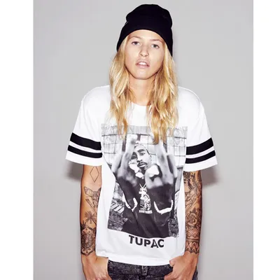 Image de Mister Tee Female Shirt Ladies 2Pac Stripes Tee White-S
