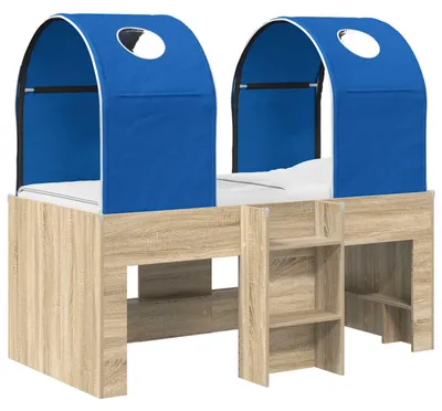 Image de vidaXL Lit avec tunnel, 3 pièces, en bois imitation chêne Sonoma et bleu