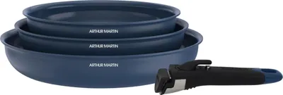 Obrázok produktu pre Sada 3 panvíc - Všetky horáky vrátane indukcie - ARTHUR MARTIN - AM2033 - Keramický povrch - Ø 20-24-28 cm + odnímateľná rukoväť - Modrá