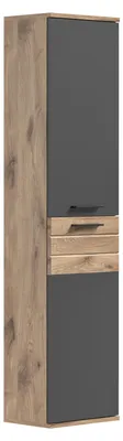 Immagine prodotto di Mobile alto da bagno Mason a 2 ante grigio, decoro rovere.