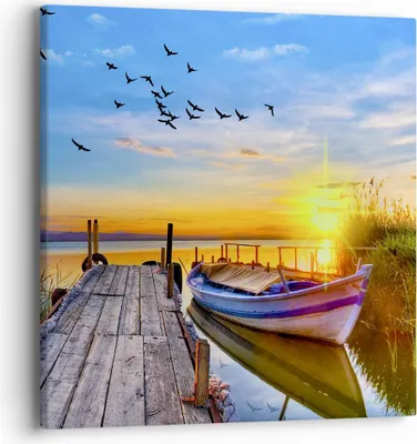 Produktbild von Bild auf Leinwand - Leinwandbild - See Boot Wasser - 40x40cm - Wand Bild - Wanddeko - Wandbilder - Leinwanddruck - Bilder - Kunstdruck - Wanddekoration - Leinwand bilder - Wandkunst - AC40x40-3983