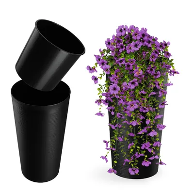 Produktbild von KADAX Blumentopf Blumentopf 47cm Abdeckung mit Einsatz Blumenständer Kunststoff Schwarz