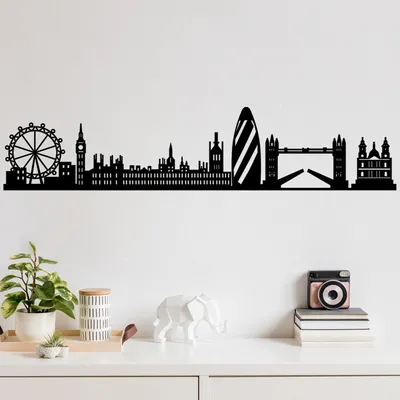 Immagine prodotto di Wallity, skyline di Londra, decorazione murale, nero, metallo, 105 x 18 cm