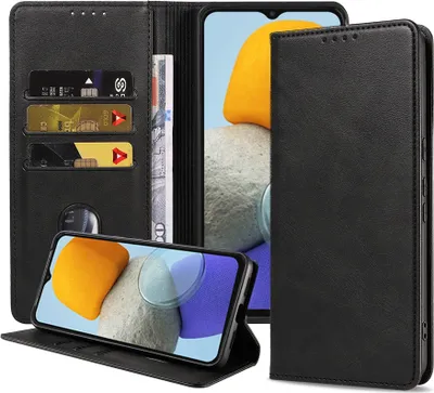 Produktbild von Smartphonica Handytasche passend für Samsung Galaxy M23 5G Kunstlederhülle mit Magnetverschluss und Kartenhalter Buchhülle mit Klappe - Schwarz