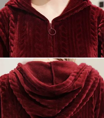 Produktbild von Unyqoos® Langer Damenbademantel aus 100% Polyester‑Flanell mit Kapuze & Reißverschluss, leicht, warm und kuschelig, 2 Taschen