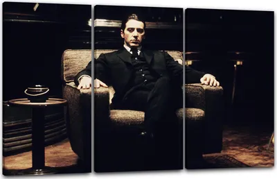 Produktbild von Leinwandbild 3-teilig (120x80cm): Filmplakat Filmmotiv Der Pate Al Pacino Michael Corleone auf Sessel, echter Holz-Keilrahmen inkl. Aufhänger, handgefertigt in Deutschland
