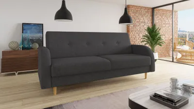 Produktbild von Schlafsofa Kelso - Sofa mit Bettkasten und Schlaffunktion, Bettsofa, Schlafcouch mit Holzfüße (Schwarz (Twist 23))