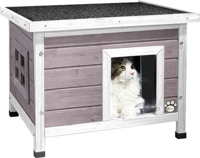 Produktbild von VOUNOT® Katzenhaus aus Holz, Katzen Haus Katzenhütte für Draussen Outdoor, Grau