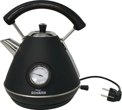 Produktbild von Schäfer Retro Wasserkocher EDS 1,7 Liter 2200 W Wasserkessel Weiß Aut. Abschaltung Teekocher Kocher Edelstahl schwarz