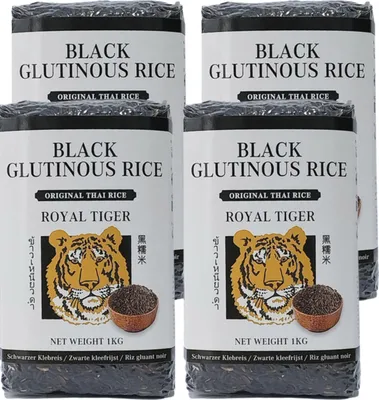 Produktbild von Royal Tiger schwarzer Klebreis, 4x 1kg Beutel, Klebereis aus Thailand