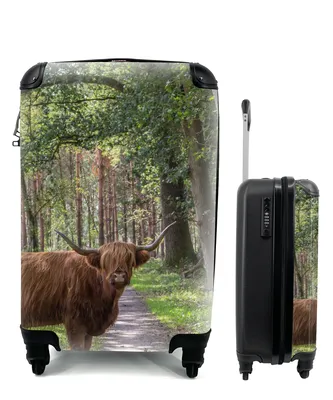 Produktbild von MuchoWow® Koffer Handgepäck Trolley Rollkoffer Kleine Reisekoffer mit 4 Rollen - Schottischer Highlander - Kröte - Baum - Cabin Size < 55x40x23 cm & 55x40x20 cm - Fotokoffer - Kabinenkoffer - Boardgepäck - Reise-Box - Reisekoffer - Reisegepäck - Koffer mit Bild - Trolley für Kinder