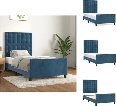 Obrázek produktu pro vidaXL Postel s čelem tmavě modrá 100x200 cm samet - Postele a válendy