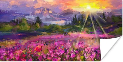 Produktbild von MuchoWow® Poster Gemälde - Ölfarbe - Blumen - Natur - Sonne 120x60 cm - Bild