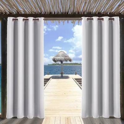 Image de set de 4 rideaux d'extérieur 132x238cm, Paravent pour balcon Imperméable à l'eau Protection solaire Protection UV Rideau d'extérieur Jardin Obscurcissement Outdoor Opaque Rideaux，Blancs