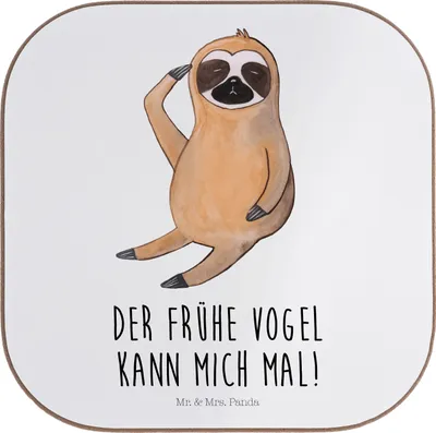 Produktbild von Mr. & Mrs. Panda Tischuntersetzer Faultier Vogel - Weiß - Geschenk, Der Frühe, Untersetzer für Gläser, gläseruntersetzer, Glas, Morgenmuffel, Coaster, Lieblingstier