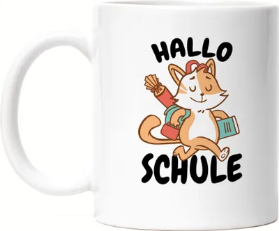 Produktbild von Hallo Schule Tasse Weiss Geschenkidee zur Schulstart oder Einschulung für Erstklässler Schulanfänger