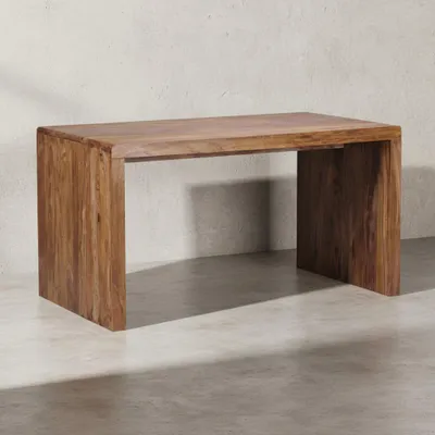 Produktbild von Schreibtisch "Teko": Massivholz Sheesham, Stauraum, abgerundete Ecken, stabil. Braun, 140x80x76 cm | Kadima Design