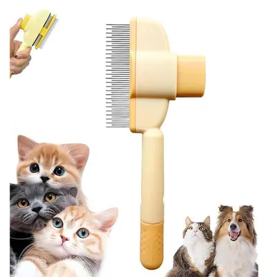 Produktbild von Katzenbürste & Hundebürste mit Selbstreinigungsfunktion, Flohkamm, Entfilzt, Orange