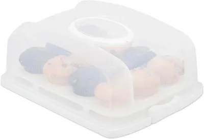 Obrázok produktu pre Krabica na tortu – obdĺžniková – s vekom – na torty a muffiny – 15,5 x 37,5 x 27,5 cm – biela – priehľadná