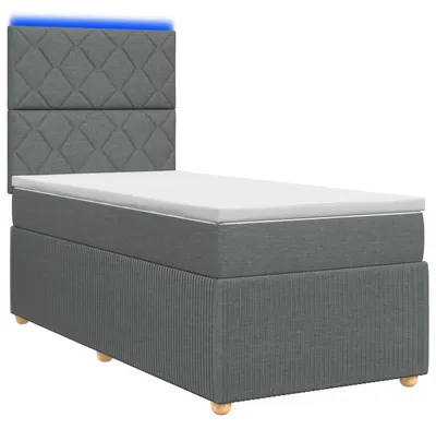 Image de Lit boxspring LED avec matelas gris foncé 90 x 190 cm tissu