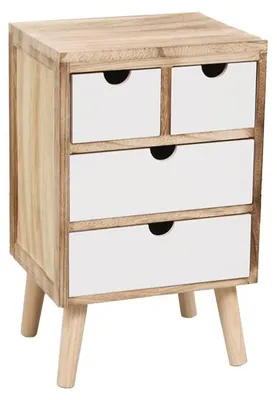 Kommode, 4 Schubladen, Naturholz, weiß, 34 x 28 x 54 cm