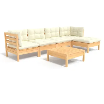 Imagen del producto de vidaXL Juego de jardín de 6 piezas con cojines color crema y estructura de madera de pino