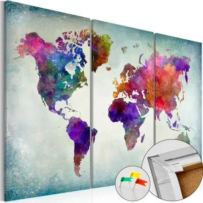 Produktbild von Vliesstoff Korkbild - World in Colors 120x80 cm Karten k-C-0047-p-f