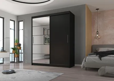 Obrázek produktu pro Šatní skříň se zrcadlem 180 cm HAMLIA - černá