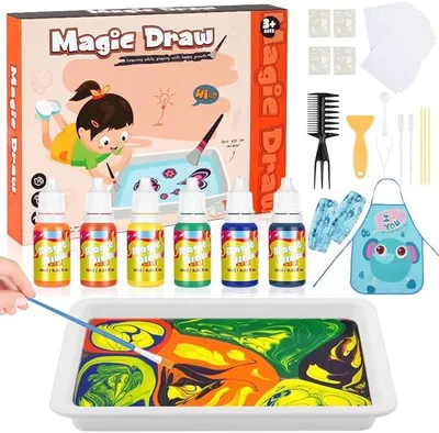 Produktbild von Wassermarmorierfarbe für Kinder, Marmorierfarbe 6 Farben, Marbling Paint Kit, Wasser Kunst Malset, Bastelset für Kinder (A5 Größe)
