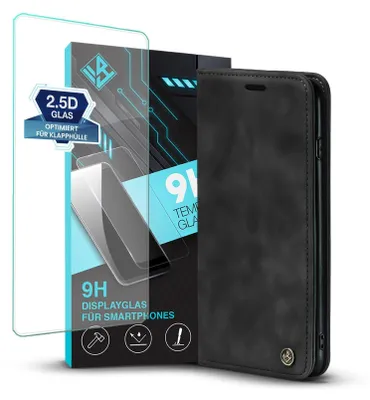 Produktbild von Handy Hülle für Nokia G22 mit 9H Displayglas Klapphülle Bookcase Flip Cover Handy Tasche Etui Farbe: Schwarz