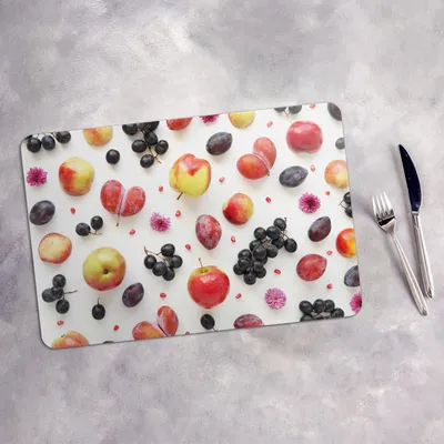 Produktbild von Tischset 4x45x30 cm + 10fi cm Platzset Tischmatte Platzmatte Untersetzer - Weiße Farbige Früchte