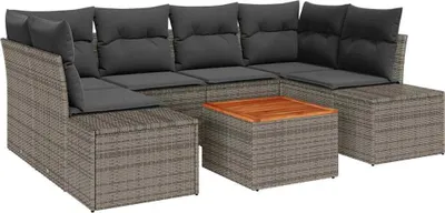 Imagen del producto de vidaXL Juego de sofás de jardín, 7 piezas, color gris, tejido de polirratán