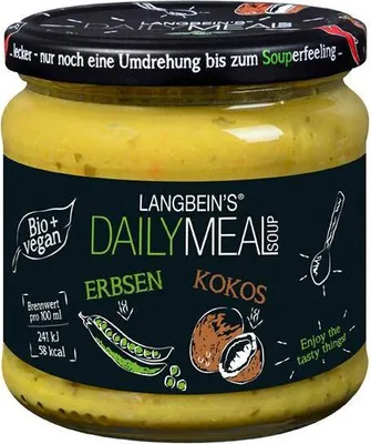 Produktbild von Langbein's Daily Meal Erbsen-Kokos Suppe 350 Ml Glas Vegan Glutenfrei Fruchtig nach Erbsen mit leichter Kokosnote