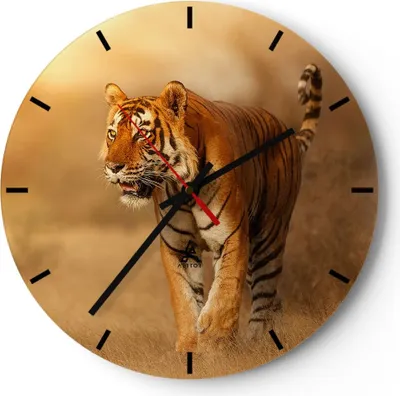 Produktbild von Wanduhr - Rund - Glasuhr - tiger tier - 30x30cm - Schleichendes Uhrwerk - Lautlos - zum Aufhängen bereit - Dekoration Modern - Wanddekoration aus Glas - C3AR30x30-3946
