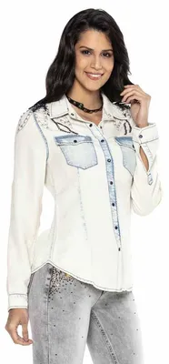 Produktbild von WH115 Damen Jeanshemd mit coolen Zierdetails