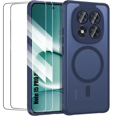 Image de Coque + 2 Verres Trempés pour Xiaomi Redmi Note 15 Pro 5G, avec Protection Caméra - Bleu Marine