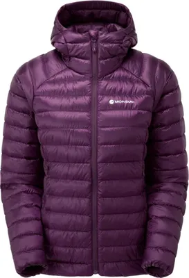 Dunkellila Damen-Hoodie von Montane; isolierend; mit Kapuze und durchgehendem Reißverschluss.