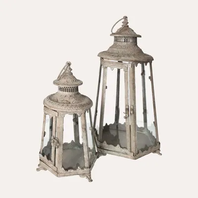 Immagine prodotto di KEYHOMESTORE | Set 2 Lanterne con Vetri in Ferro Grigio H. 45 cm