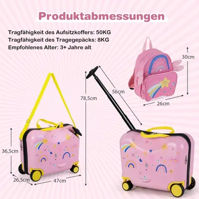 Immagine prodotto di Set di valigie per bambini: valigia cavalcabile da 47 cm e zaino da 30 cm