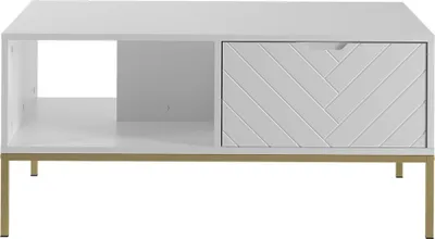 Produktbild von Couchtisch 104 cm breit in weiß matt mit gefräster Front ANGERA-140