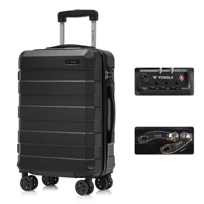 Produktbild von yonsly Premium Reisekoffer TSA-Schloss,YKK-Reißverschluss Hartschalen-Koffer Trolley Kabinenkoffer Rollkoffer Suitcase Handgepäck (Schwarz, L)