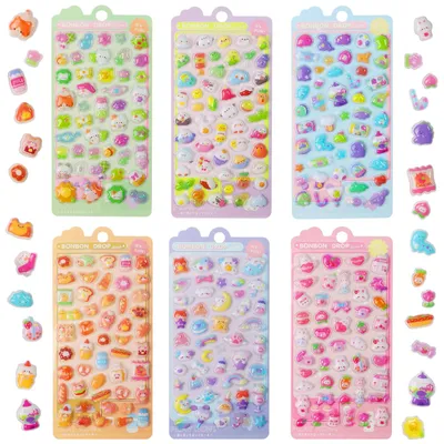 3D Puffy Sticker, 6 Stück, bunt, 19,7 x 18,9 x 1,9 cm