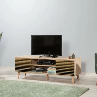Image de Enrica - Meuble TV, 140x40x50h cm Chêne Brun, une Étagère